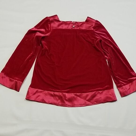 🎁5/$25 Lullah Bette Shirt Girl Youth 10-12 Red Blouse Long Sleeve Velvet Fabric - Picture 4 of 6